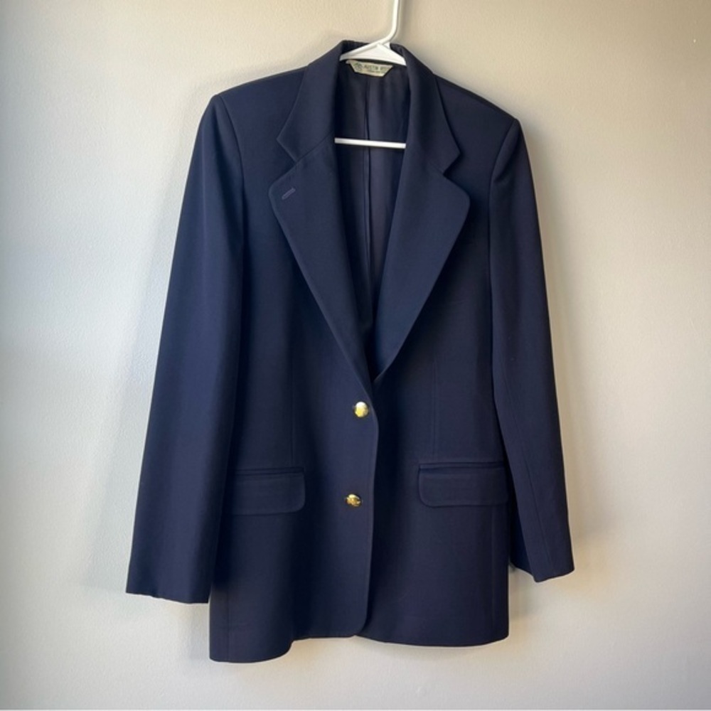 Austin Reed Navy Wool Blazer with Gold Buttons Size 4